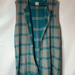 Blair Teal and Gray Plaid Sleeveless Cardigan
